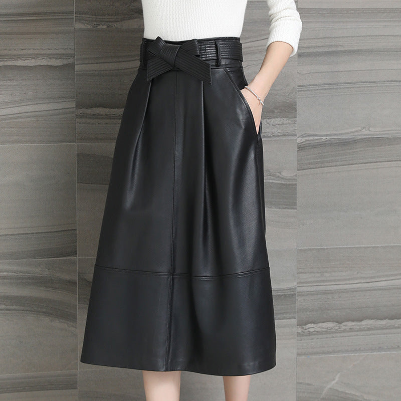 Spring Women's Haining Leather Half-Length Leather Skirt