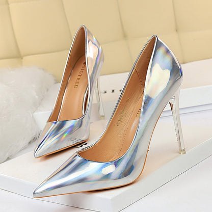 Glossy patent leather heels