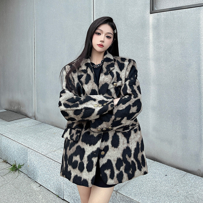 Fashion Personality Leopard Print Thick Wool Women