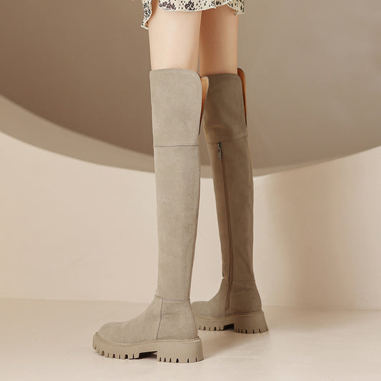 Women With Genuine Leather Frosted Over The Knee Boots