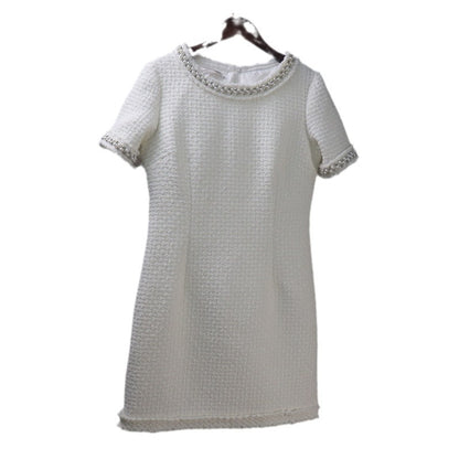 Women's Socialite Chanel Jumpsuit White Wool Short Sleeve Dress