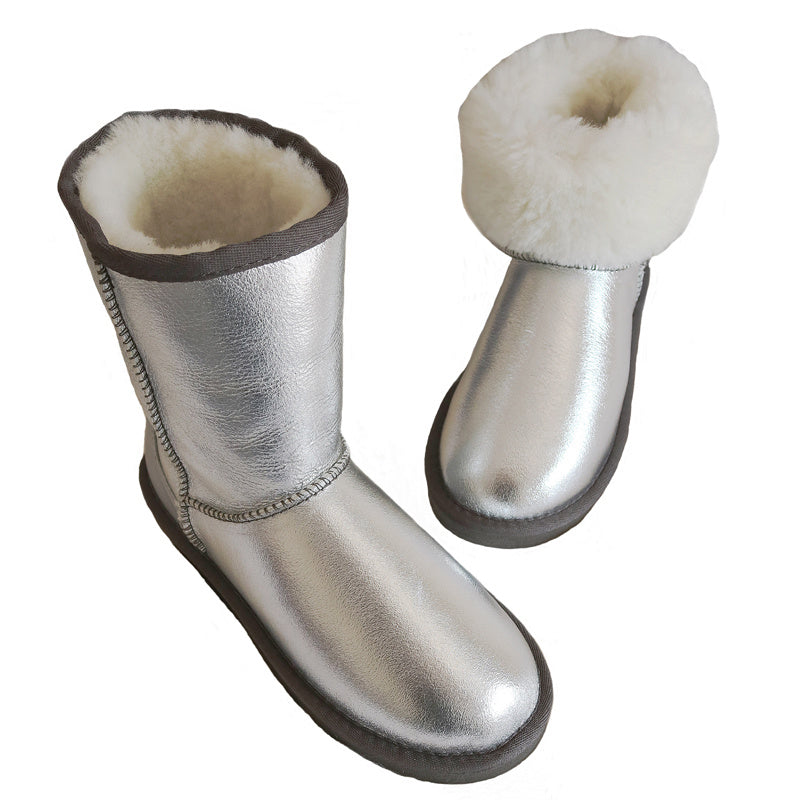 Sheepskin and fur waterproof snow boots