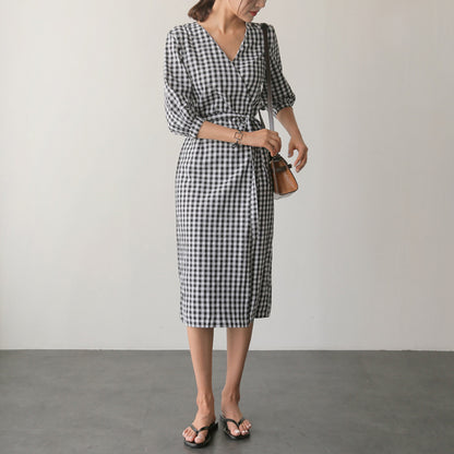 French retro plaid dress