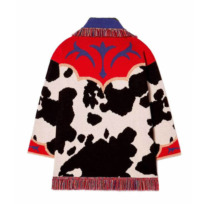 Cardigan red cow butterfly heavy embroidery tassel coat