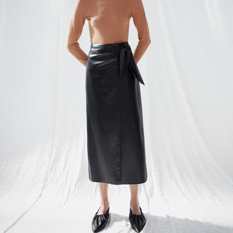 PU leather A-line skirt skirt