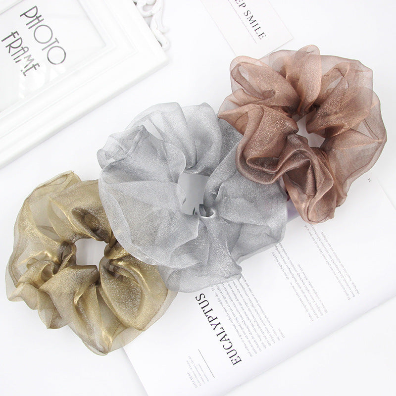 Large Intestine Hair Ring Female Super Fairy Large Pearl Gauze Organza Hair Rope Tie Ponytail