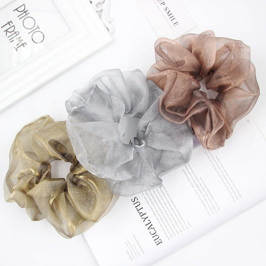 Large Intestine Hair Ring Female Super Fairy Large Pearl Gauze Organza Hair Rope Tie Ponytail