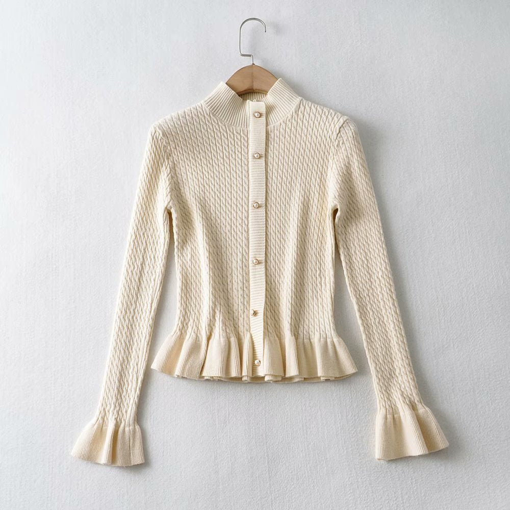 Short Style Small Twist Knit Cardigan Sweater Lady
