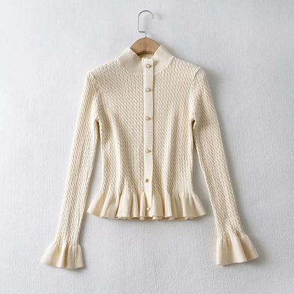 Short Style Small Twist Knit Cardigan Sweater Lady