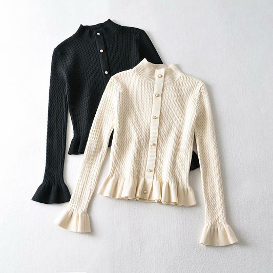 Short Style Small Twist Knit Cardigan Sweater Lady