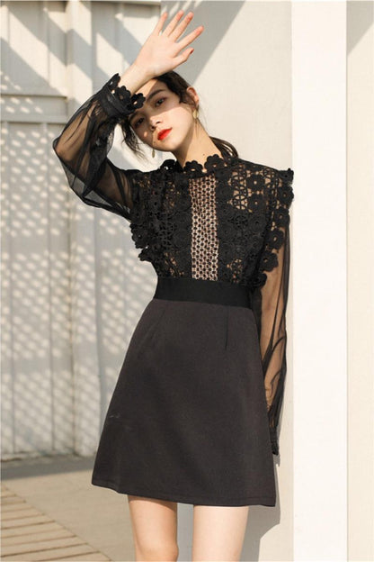 Women's Hollow Lace Little Black Dress