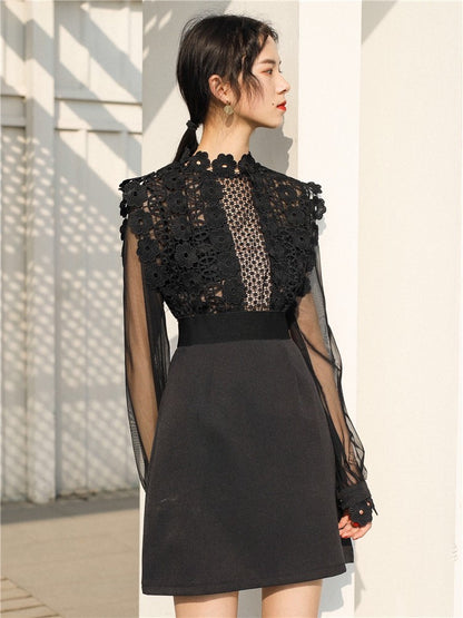 Women's Hollow Lace Little Black Dress