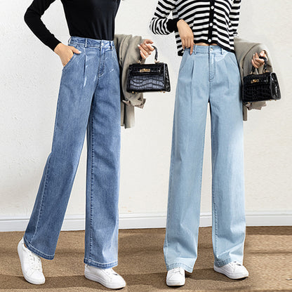 Mopping Wide Leg Pants Women Jeans High Waist Light Blue New Korean Style Wholesale Large Size Trousers