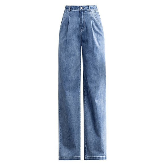 Mopping Wide Leg Pants Women Jeans High Waist Light Blue New Korean Style Wholesale Large Size Trousers