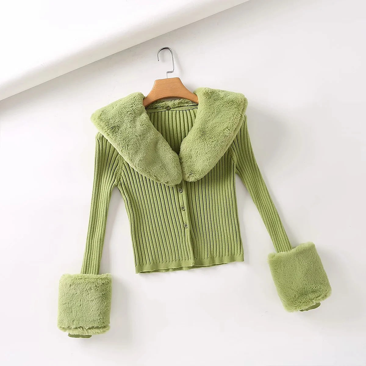 Thinning Threaded Rabbit Fur Collar Sweater Cardigan