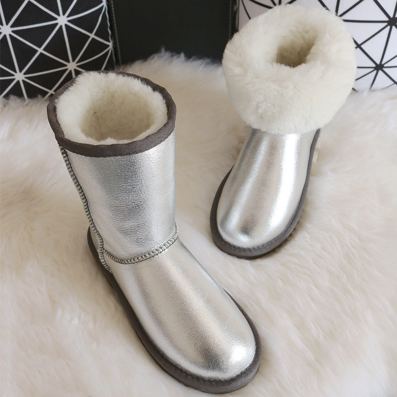 Sheepskin and fur waterproof snow boots