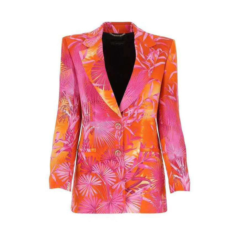 Leaf print casual blazer