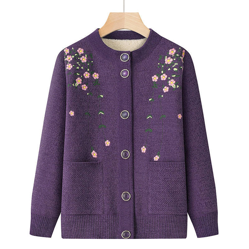 Fleece-lined Thick Knit Cardigan Fall Winter Coat