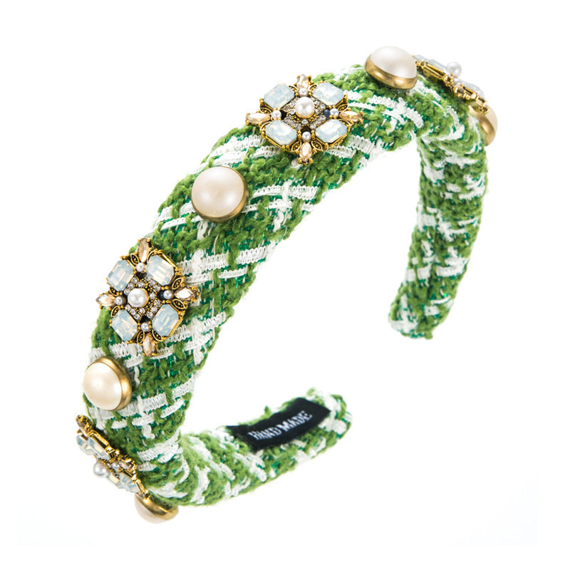 Korean Ins Headband Classic Style Color Glass Drill Pearl Hair Accessories