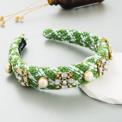 Korean Ins Headband Classic Style Color Glass Drill Pearl Hair Accessories