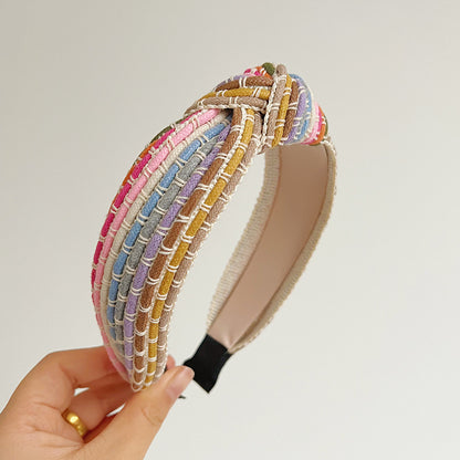 Hair Band Headband Hairpin Rainbow Rope Woven Wide Brim Hair Band Headdress