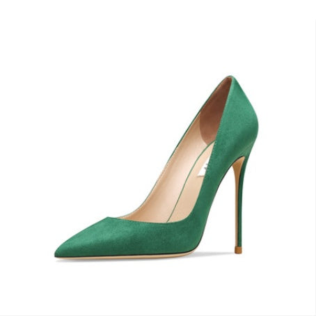 Women's Leather Dark Green Suede High Heels