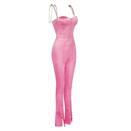 Diamond Sling T-Neck Solid Color Jumpsuit