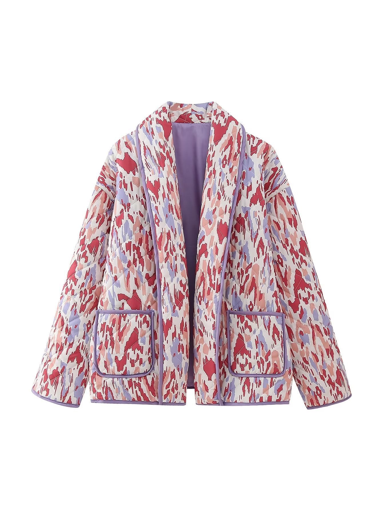 Warm Lapel Print Quilted Jacket