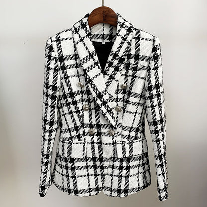 Check wool double-breasted blazer