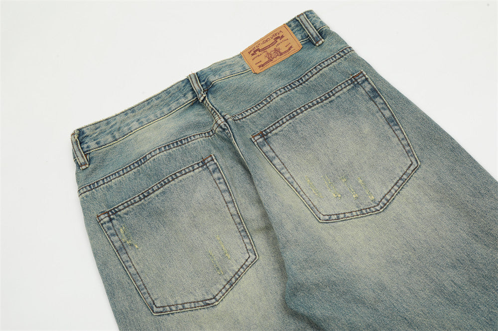 Pan Yellow Denim Broken Holes Pants Men