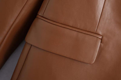 Women's Simple French Faux Leather Blazer