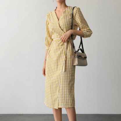 French retro plaid dress