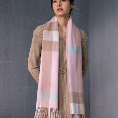 Pure Wool Scarf Women's Plaid Warm And Versatile