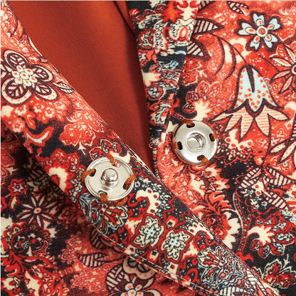 Women's V-neck Floral Cuff Feather Dress And Coat