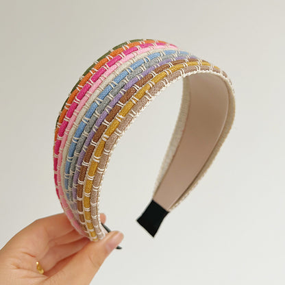 Hair Band Headband Hairpin Rainbow Rope Woven Wide Brim Hair Band Headdress