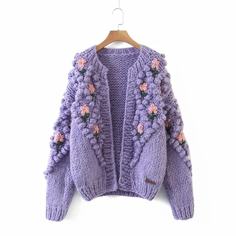 Women's Handmade Crocheted Flower Sweater Coat