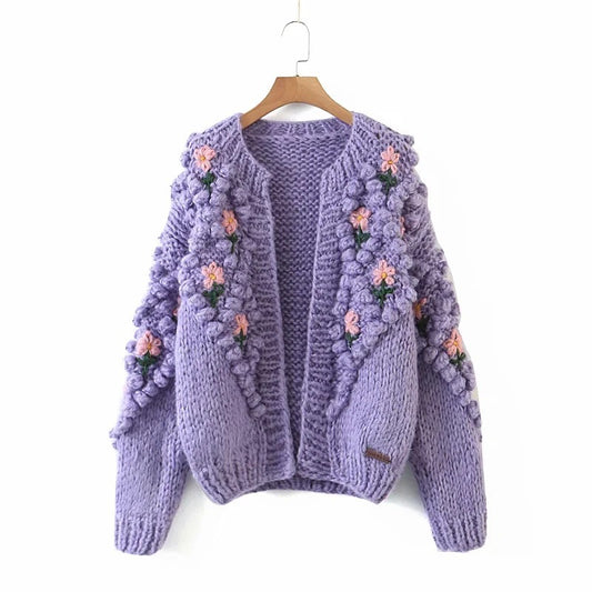 Women's Handmade Crocheted Flower Sweater Coat