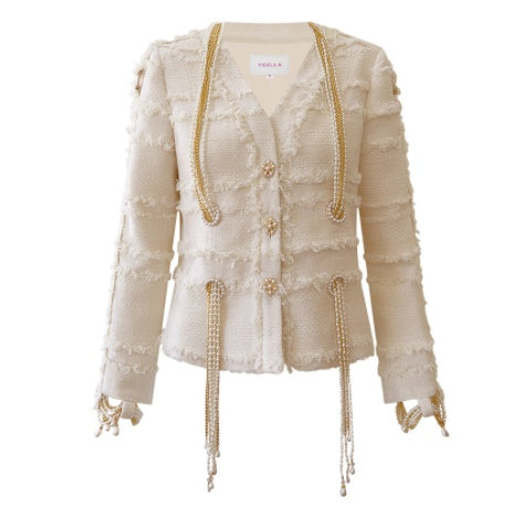 Fashionable Wool Tweed Coat With Short Sleeve Dress