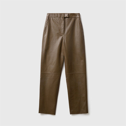 Pocket Embossing Design Sheepskin Straight Pants