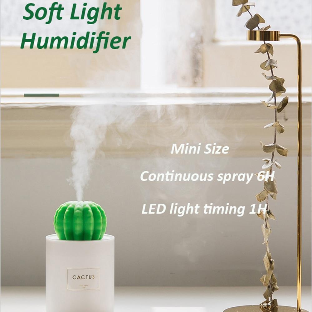 280ML Air Humidifier Soft LED Light Cactus Ultrasonic Aroma Essential Oil Diffuser For Home Car USB Mini Air Purifier