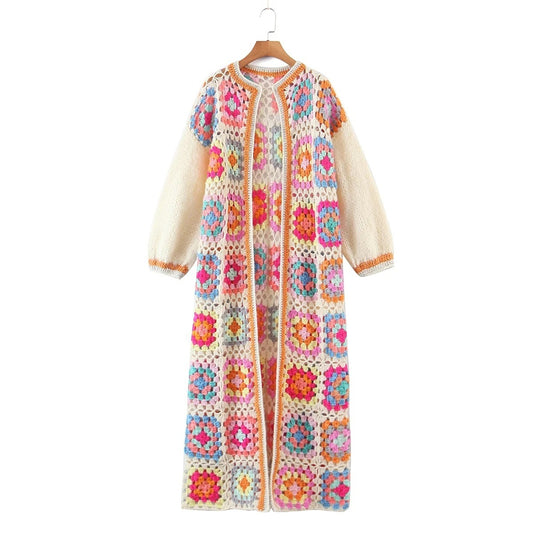 Contrasting Color Square Round Neck Sweater Coat