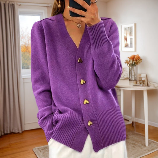 Autumn And Winter New Solid Color Long Sleeve V-neck Knitted Cardigan