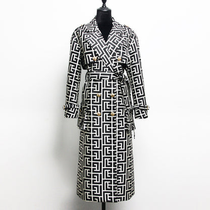 Printed Medium-long Black Trench Coat