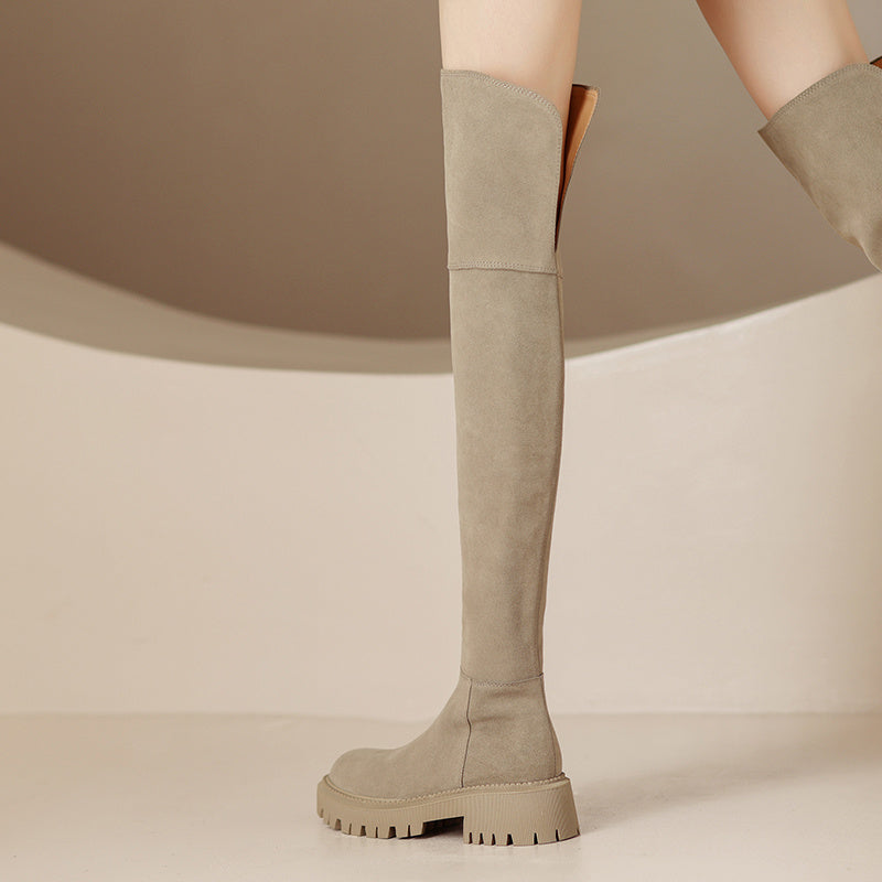 Women With Genuine Leather Frosted Over The Knee Boots