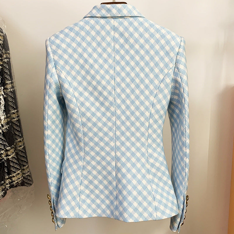 Fashionable Women's Double Breasted Braided Check Suit