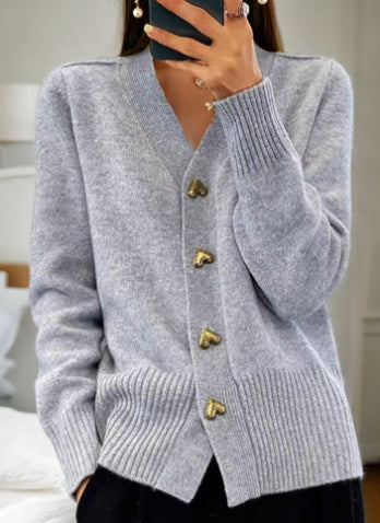 Autumn And Winter New Solid Color Long Sleeve V-neck Knitted Cardigan