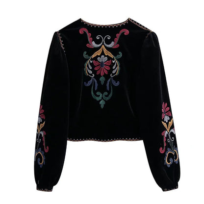 Women's European And American Style Velvet Embroidered Short Coat Cardigan