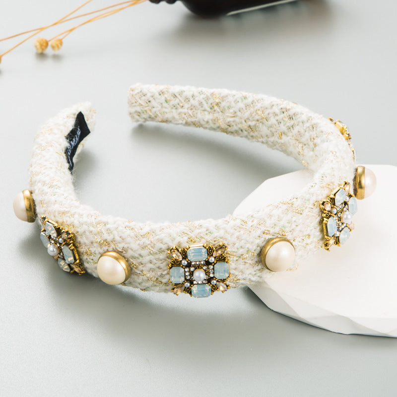 Korean Ins Headband Classic Style Color Glass Drill Pearl Hair Accessories
