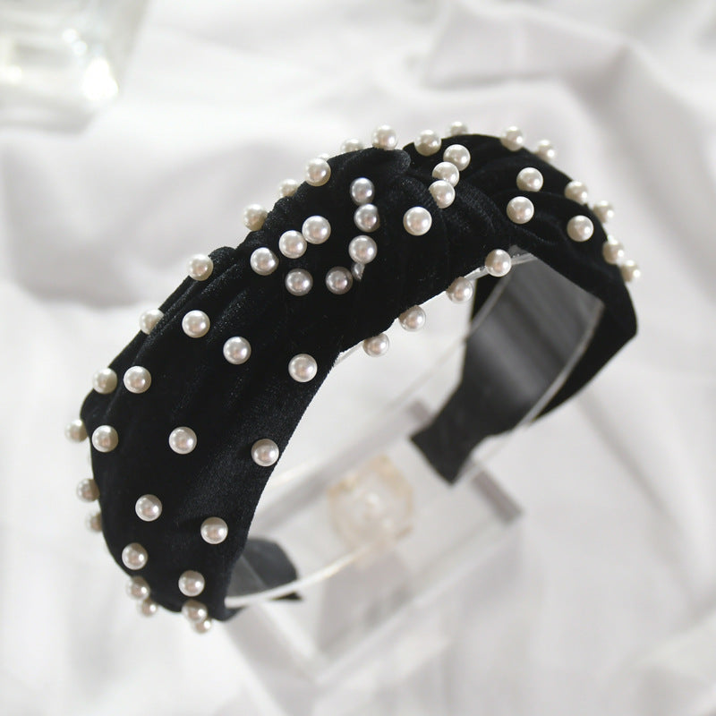 Nail Pearl Velvet Knot Hair Hoop