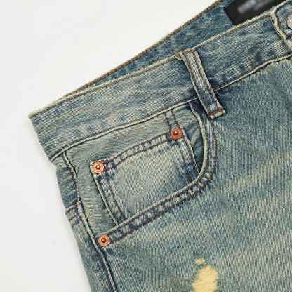 Pan Yellow Denim Broken Holes Pants Men